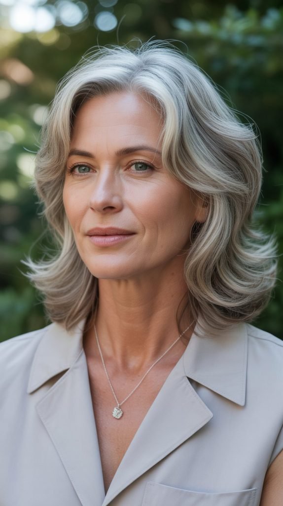 Subtle Blonde Lowlights in Silver Hair