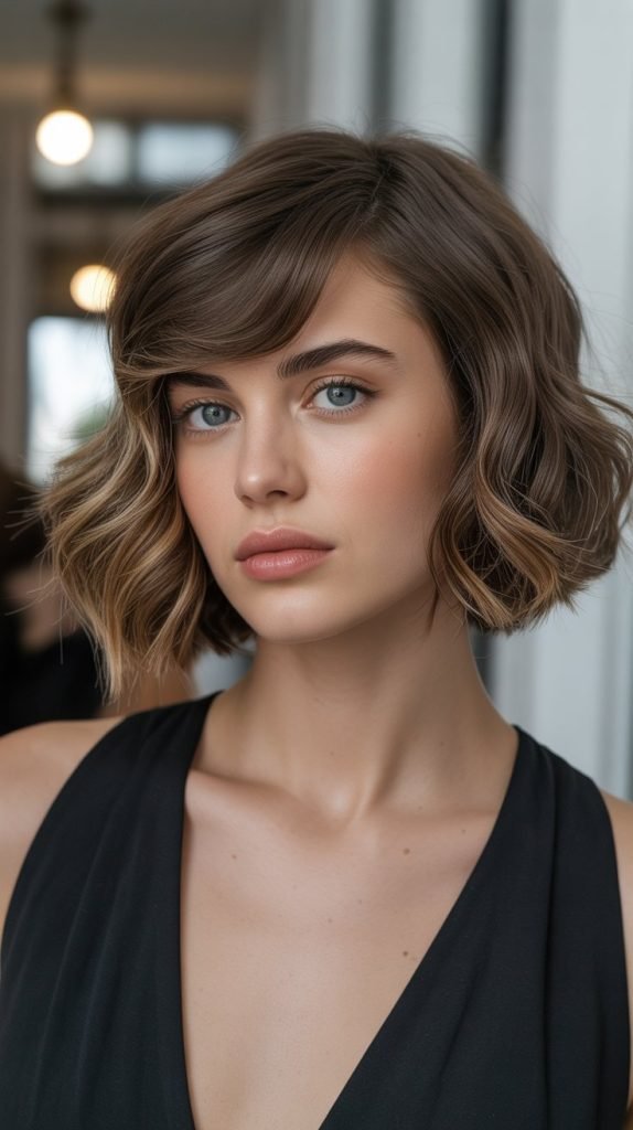  Wavy Bob with Side-Swept Fringe