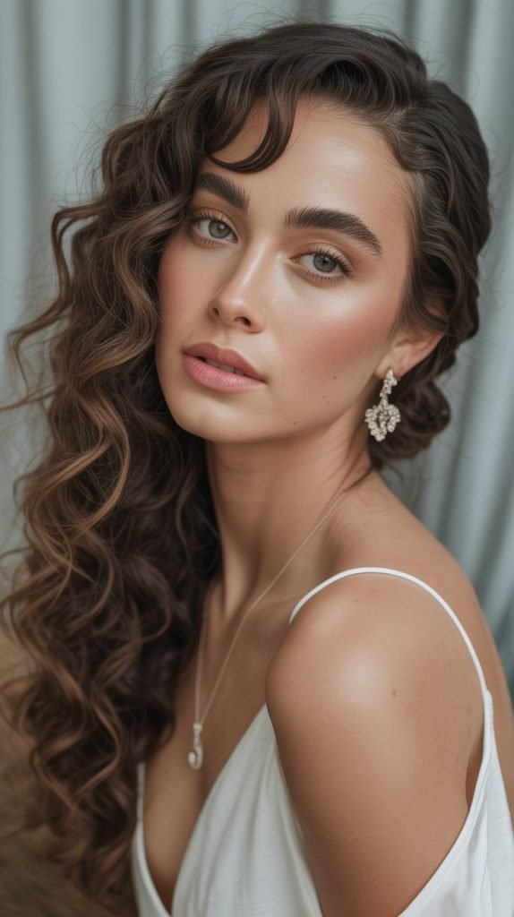  Long Curly Cut with Side-Swept Bangs