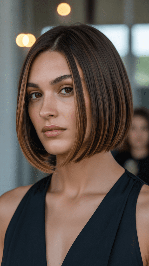 Sleek Feathered Bob with Subtle Highlights