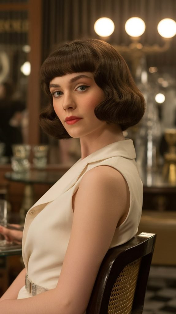 Vintage-Inspired Chin Bob with Retro Curtain Bangs