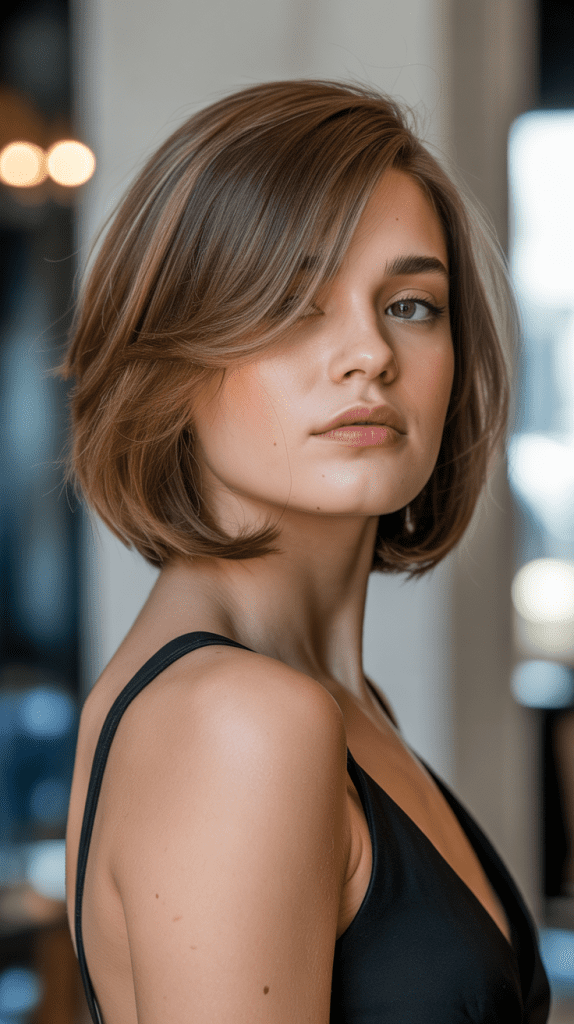 Angled Bob with Feathered Side Bangs