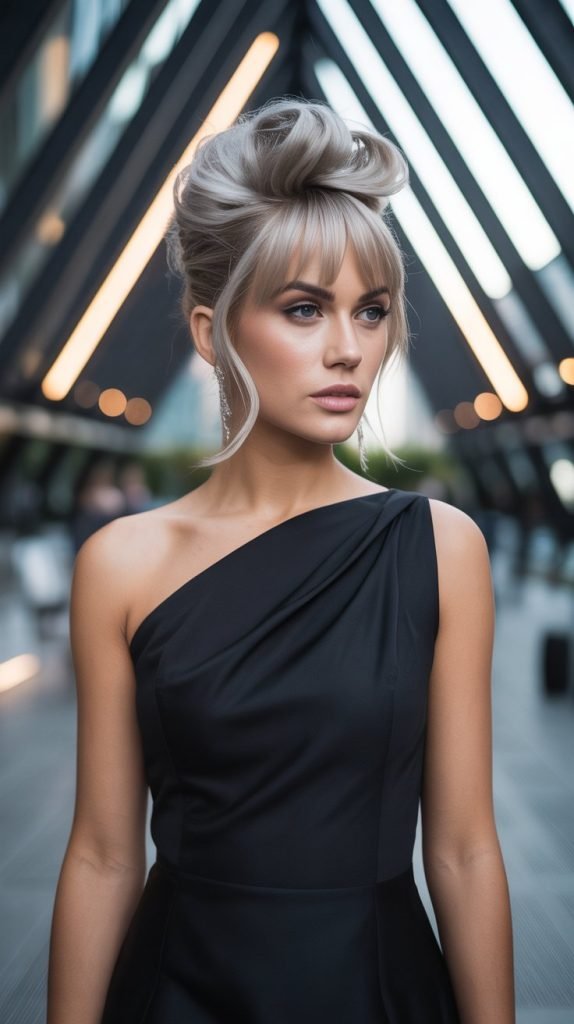  Asymmetrical Updo with Angular Bangs
