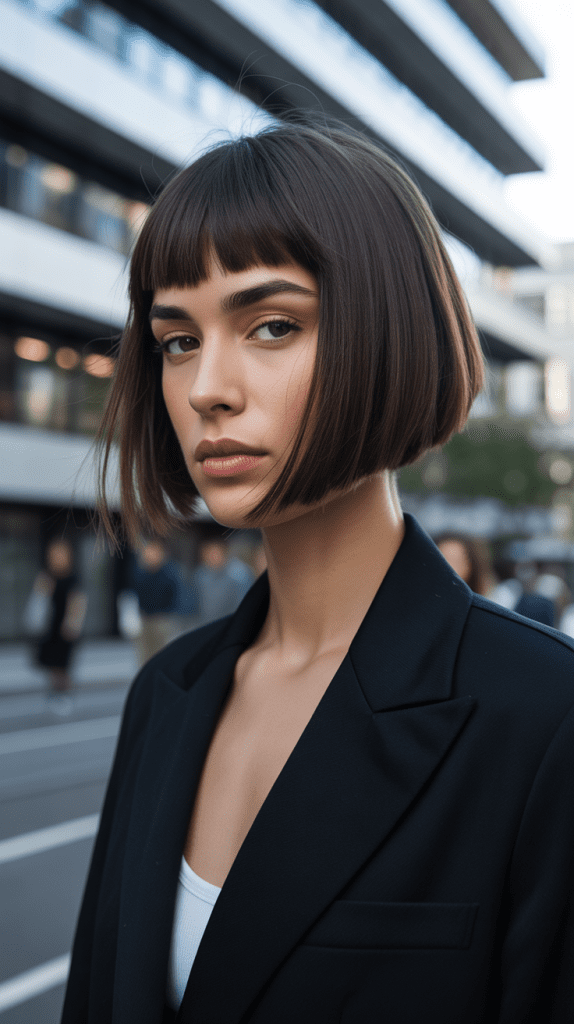 Asymmetrical Angled Bob with Micro Bangs