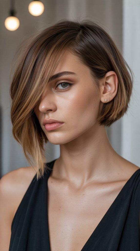 Asymmetrical French Bob with Side-Swept Fringe