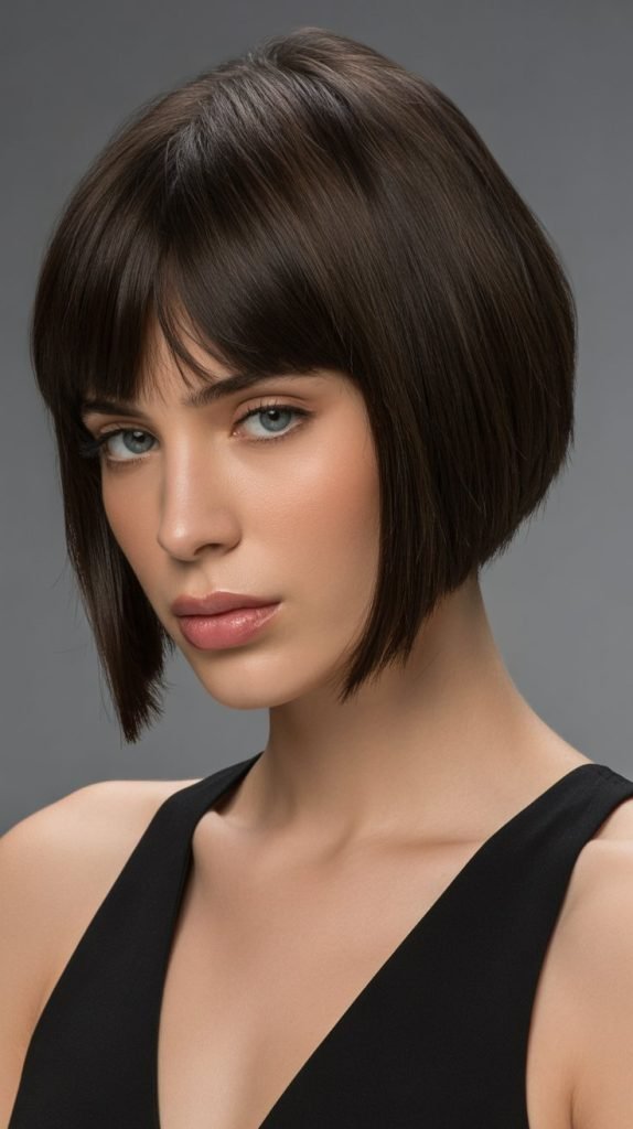 . Angled Bob with Heavy Bangs