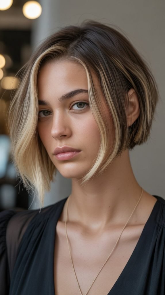 Asymmetrical Bob with Curtain Bangs