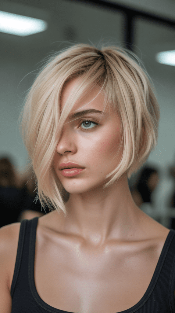 Asymmetric Layered Blonde French Bob