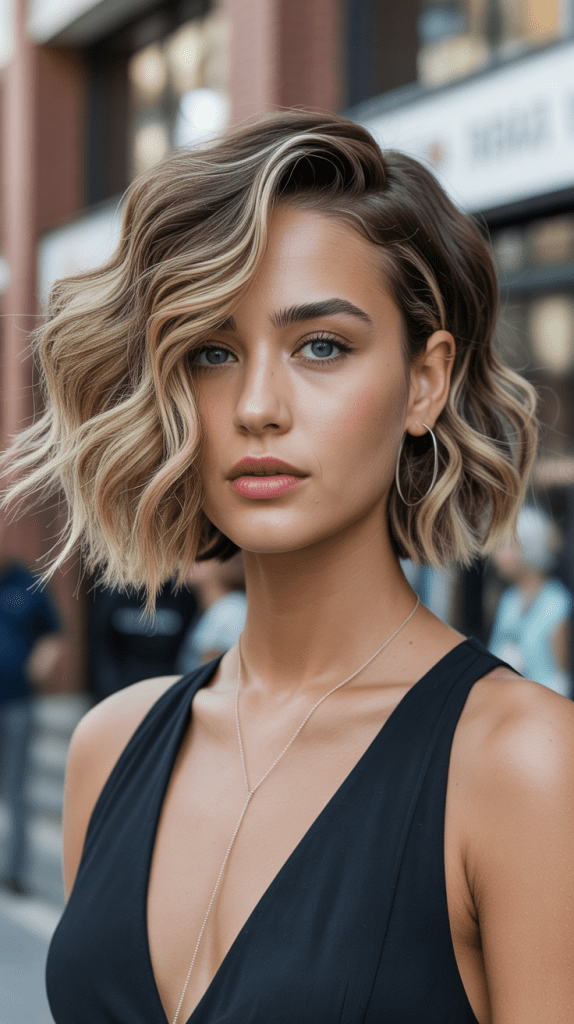 Asymmetrical Wavy Bob with Side Part