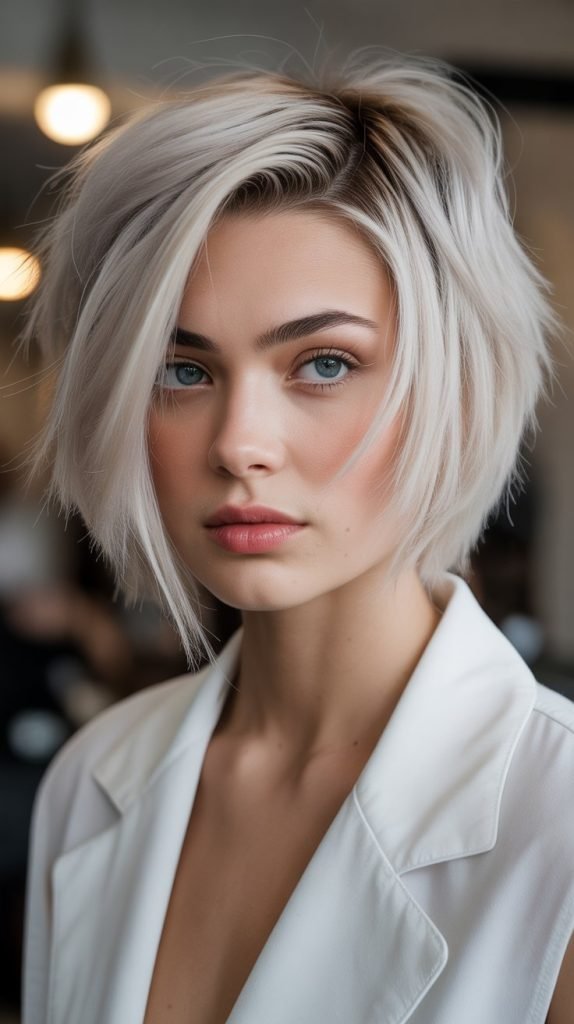 Stacked Bob with Platinum Accents