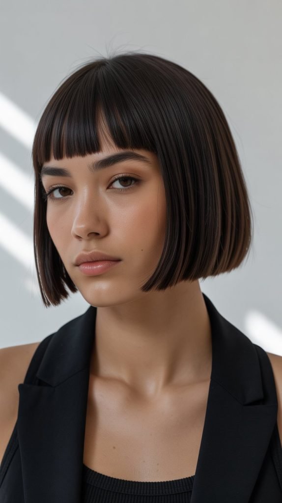 Blunt Bob with Straight-Across Bangs