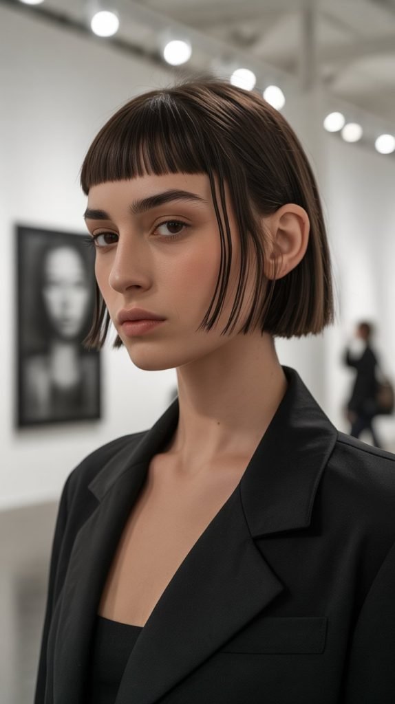 28. Blunt Chin Bob with Micro Side Bangs