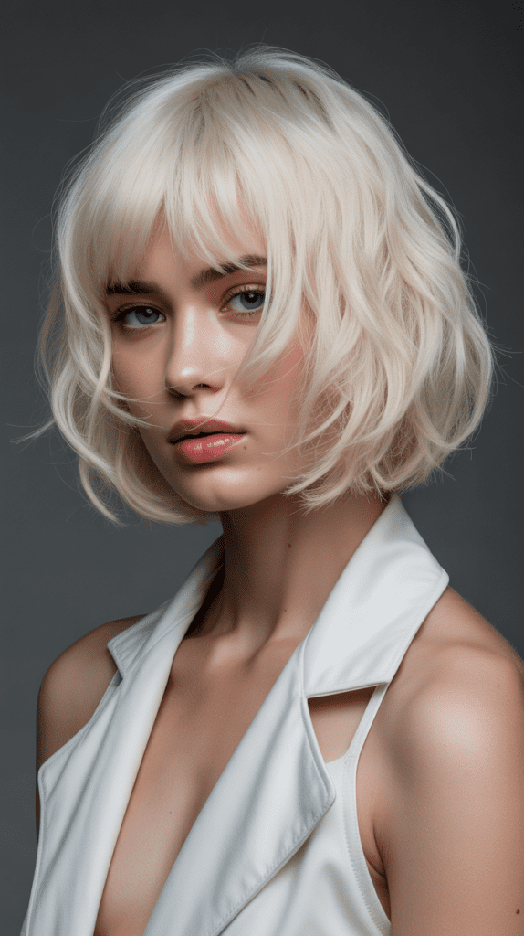 Bold Platinum Blonde French Bob