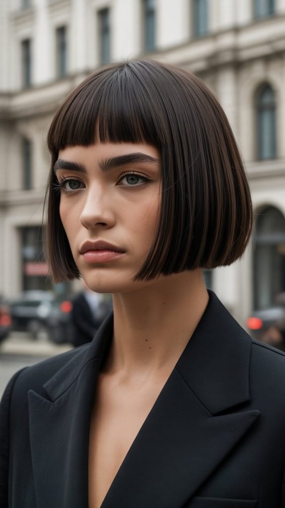 Precision Chin Bob with Geometric Curtain Bangs