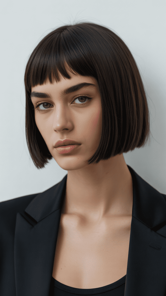  Sleek Jaw-Length Bob with Baby Bangs