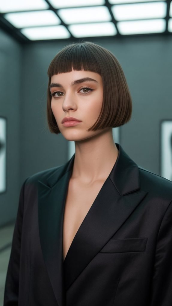 18. Modern Chin Bob with Blunt Micro Bangs