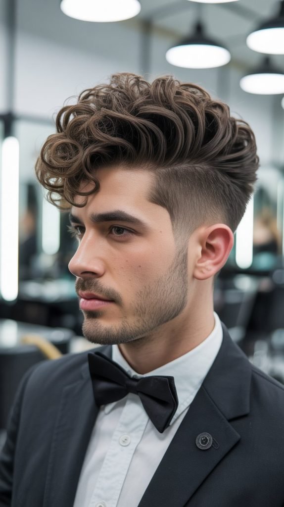  Curly Quiff with Tapered Sides