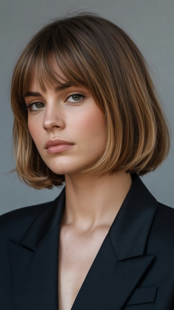 French Bob with Long Curtain Bangs