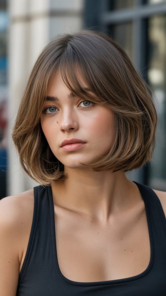 . French Bob with Curtain Bangs and Underlayers