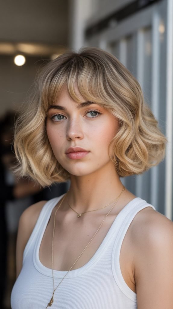  French Bob with Curtain Bangs and Waves
