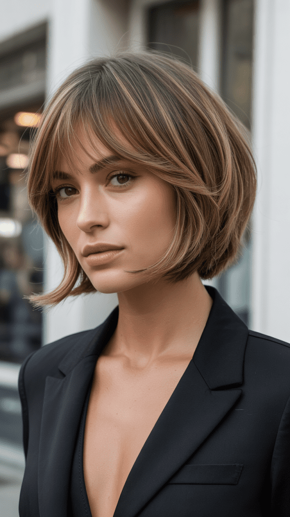 French Bob With Curtain Bangs and Face-Framing Layers