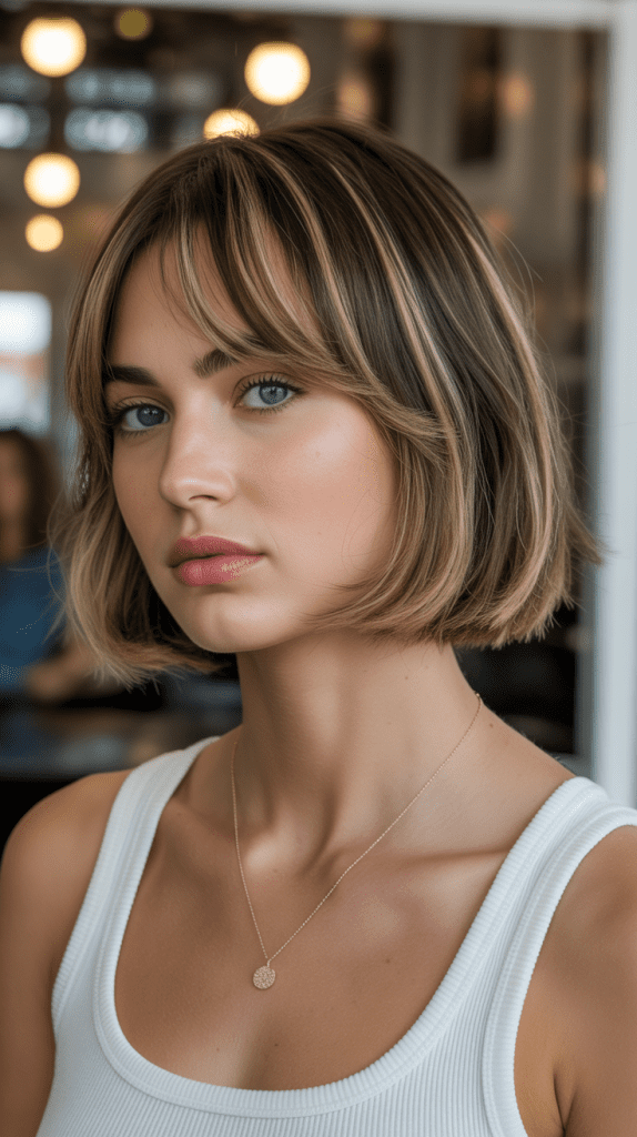  French Bob With Curtain Bangs and Subtle Highlights