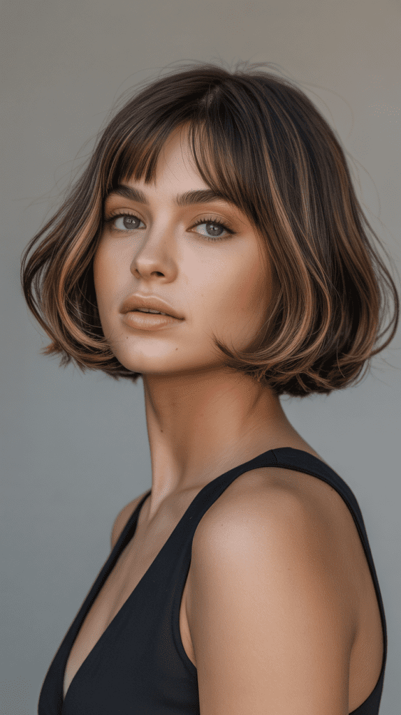 French Bob With Curtain Bangs and Subtle Texture