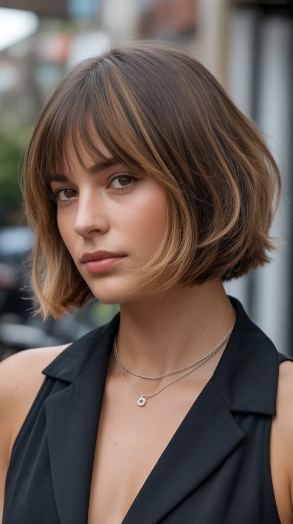 Layered Blunt Bob with Bangs