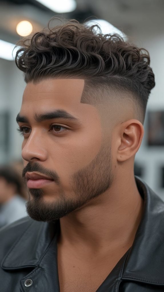 Low Fade with Curly Pompadour