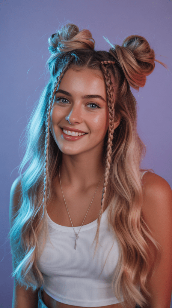 High Space Buns with Braided Details