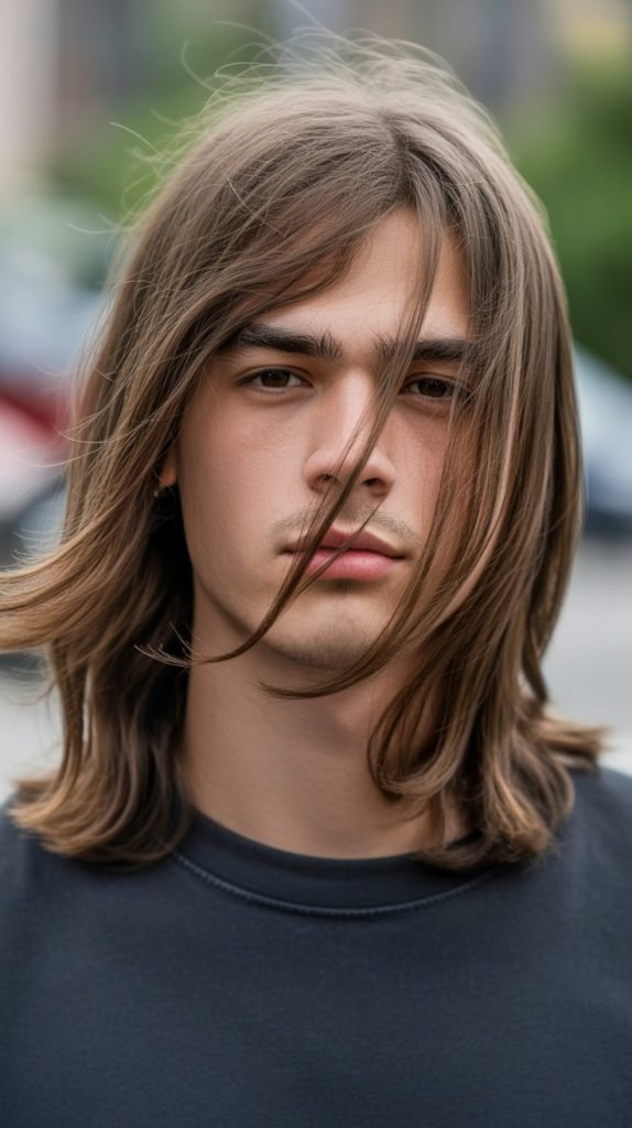  Long Hair with Side Swept Bangs