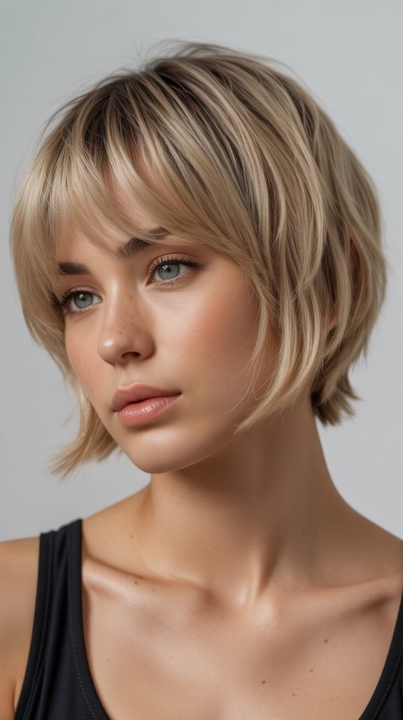 . Modern Bob with Feathered Fringe