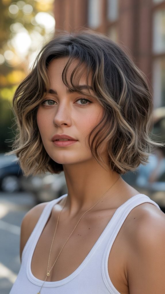 Textured Micro Bob with Wispy Fringe