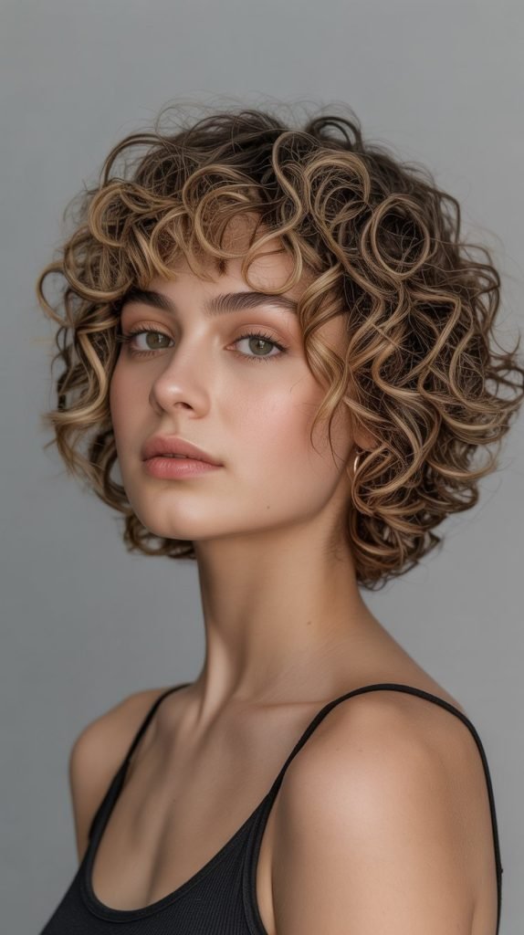 Curly Micro Bob with Short Curly Fringe