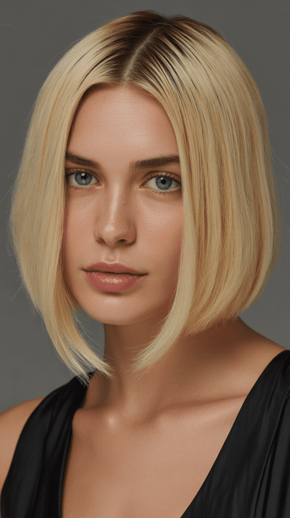 Sleek Blonde Bob with Mirror Shine