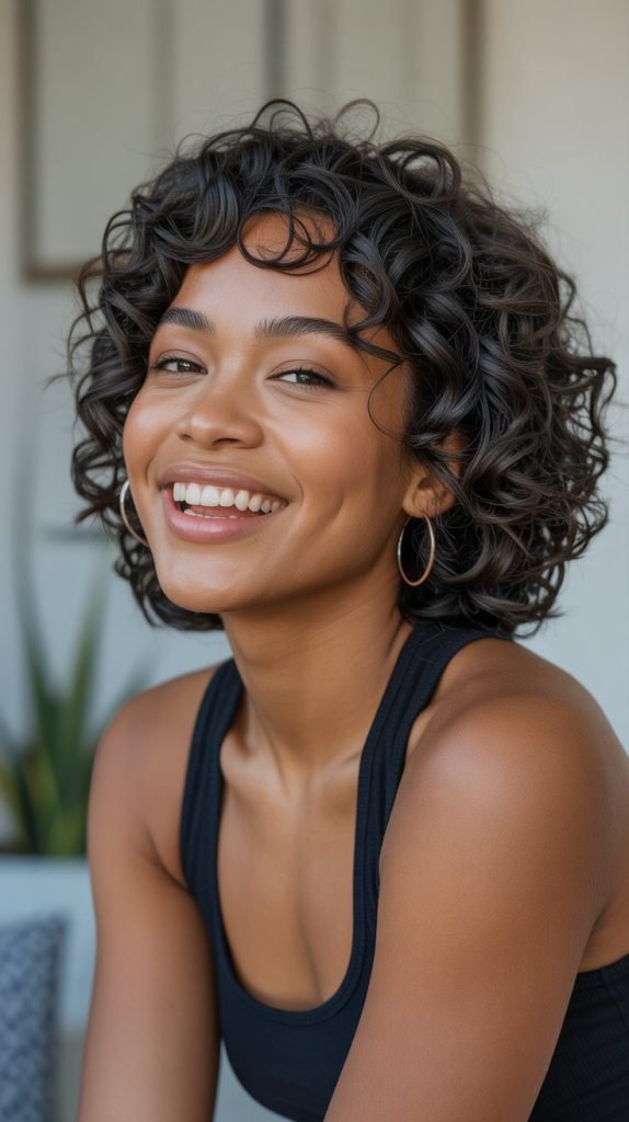 Curly Ear-Length Bob with Defined Coils