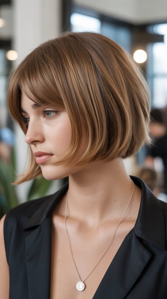  Graduated Bob with Feathered Curtain Bangs