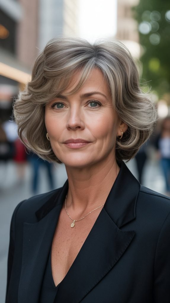 Feathered Bob with Crown Volume