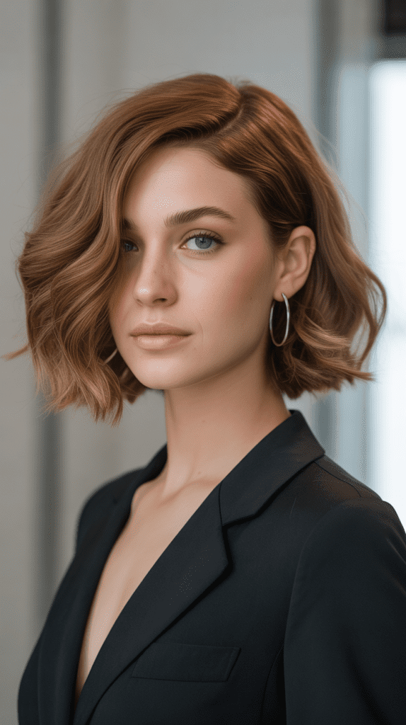 Wavy Bob with Deep Side Sweep