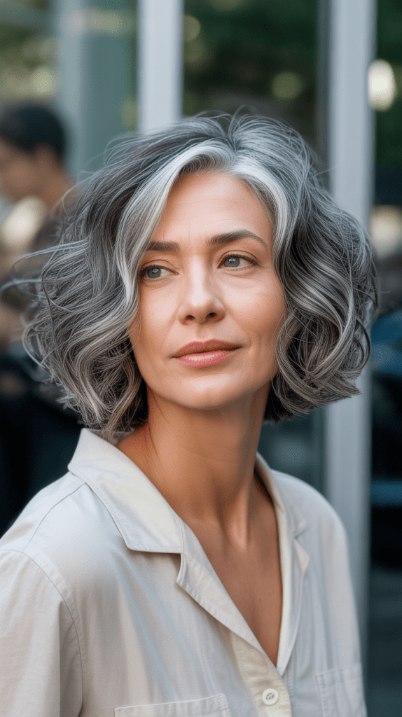 Wavy Bob with Natural Gray Integration