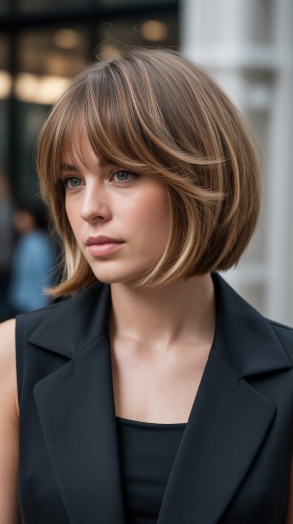 Layered Bob with Bangs Integration