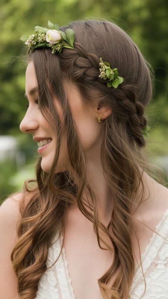 14. Boho Braided Crown with Loose Ends