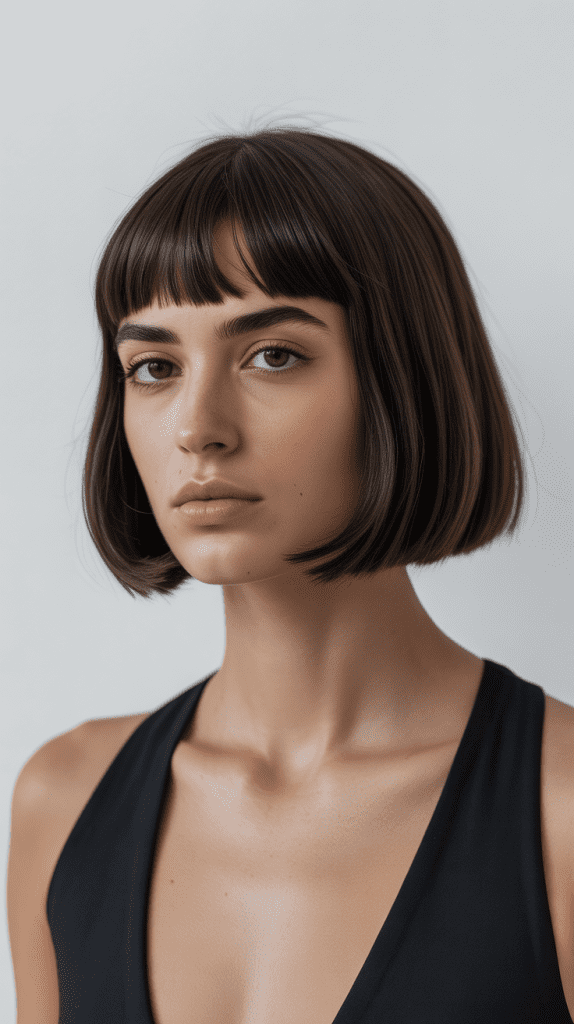 Geometric Jaw-Length Bob with Straight-Across Bangs