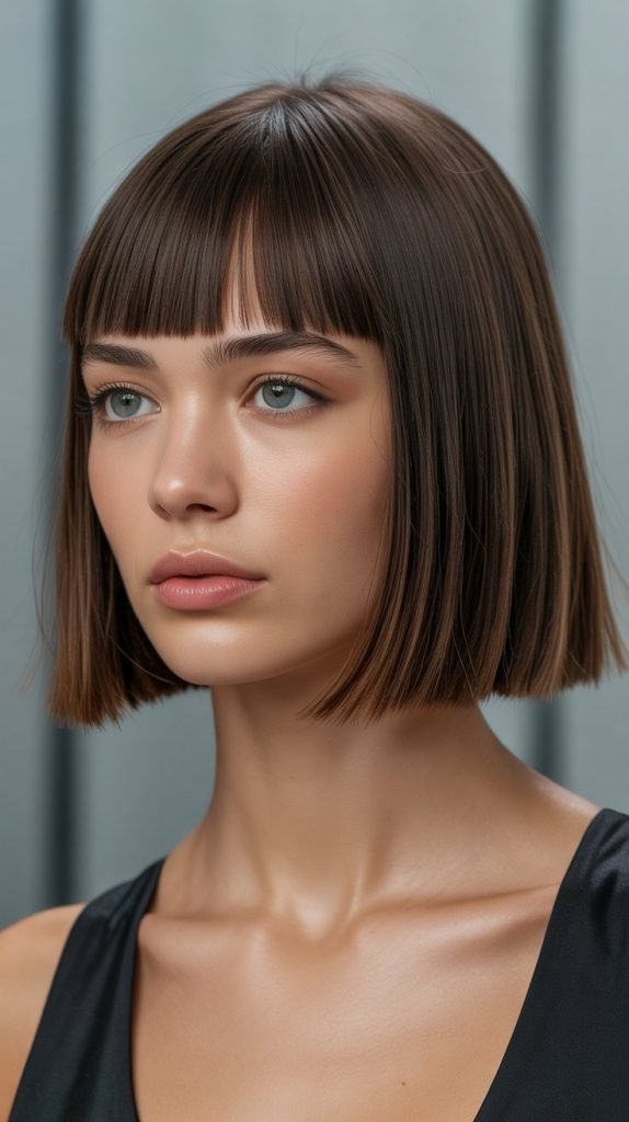 Blunt Chin Bob with Bangs for Diamond Faces