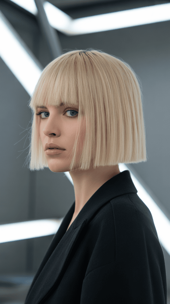 Geometric Blonde French Bob