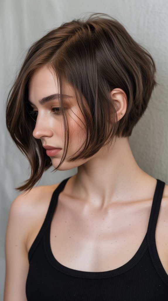 Asymmetrical Chin-Length Bob with Side-Swept Bangs