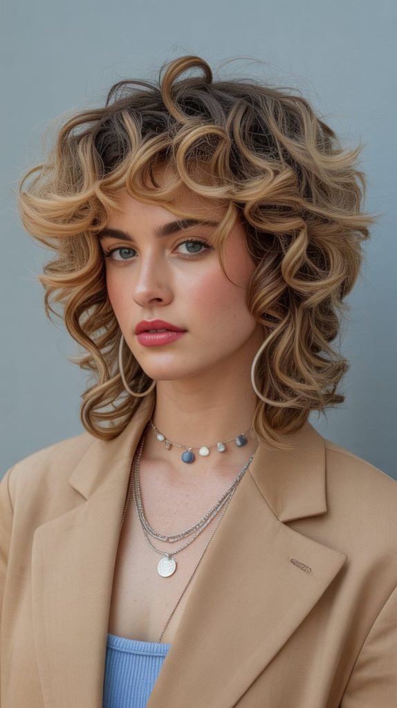 Curly Mullet with Layered Texture