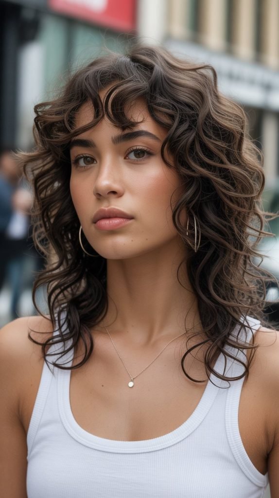  Modern Shag with Face-Framing for Long Curly Hair