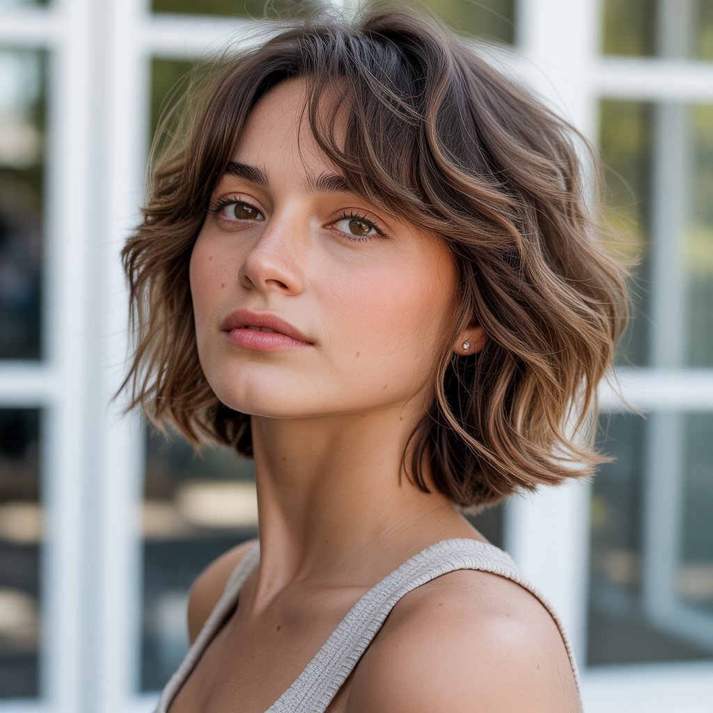 Tousled French Bob with Natural Curtain Bangs