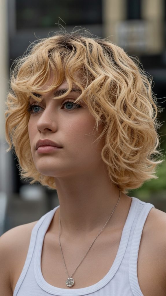 Messy Blonde Bob with Defined Curls